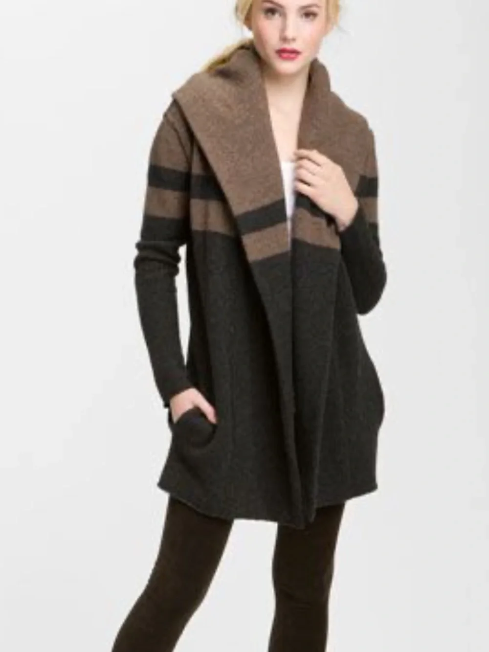 Vince women's L open front wool/alpaca color block pattern knit cardigan boho - Picture 2 of 9